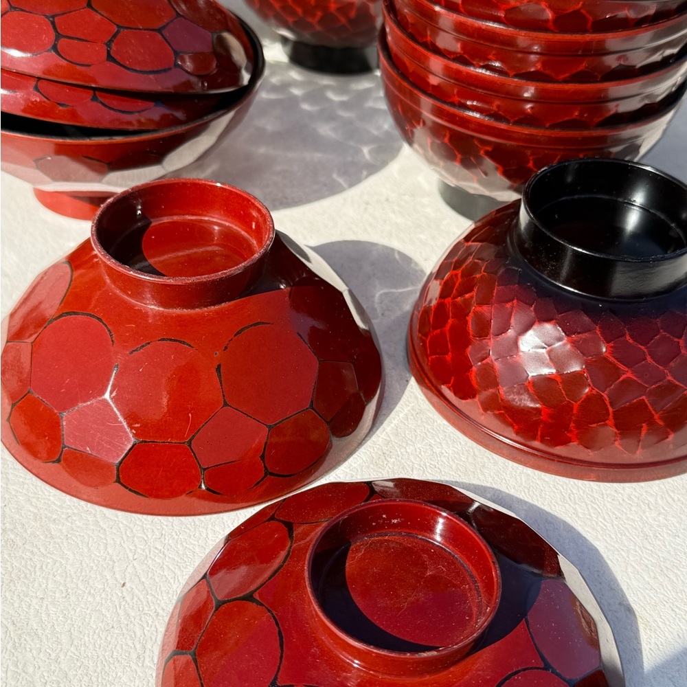Red and Black Patterned Rice Bowl Set - Picture 2 of 2